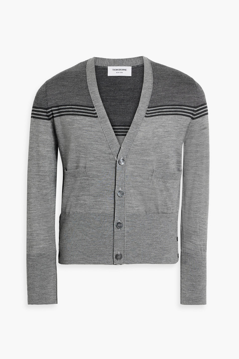 Thom Browne Striped Wool-blend Cardigan In Light Gray