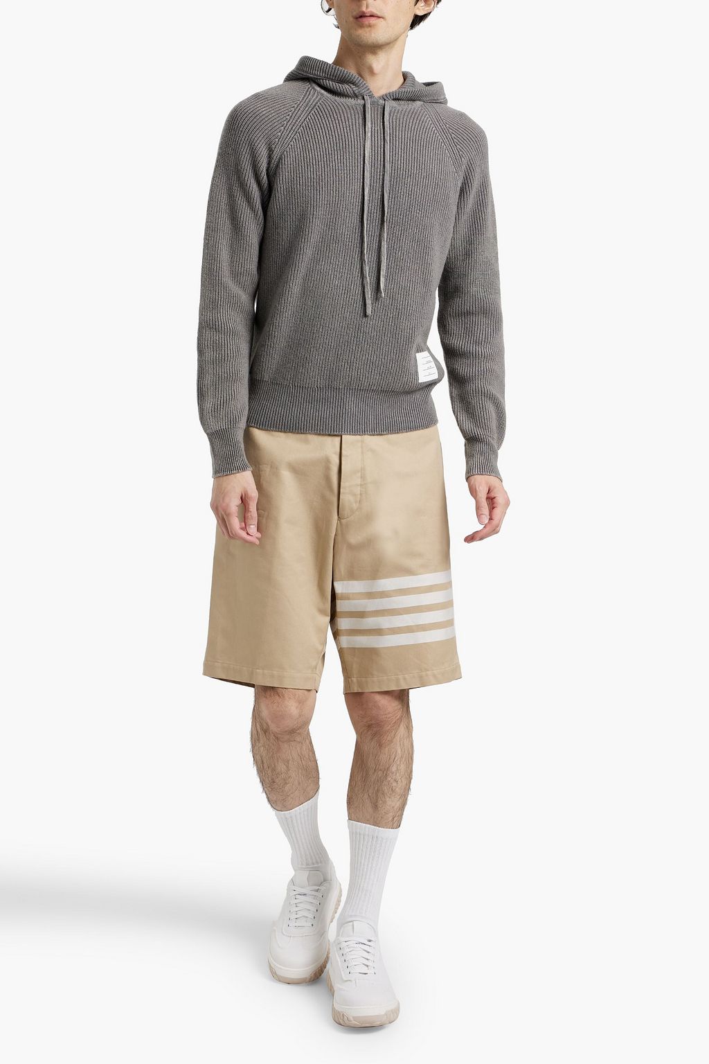 THOM BROWNE Ribbed cashmere hoodie
