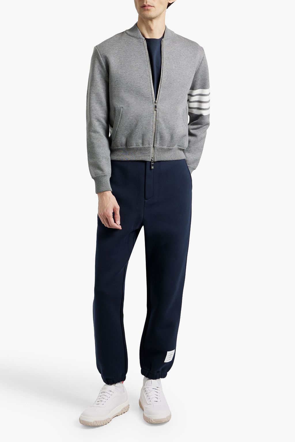 THOM BROWNE Appliquéd cotton-blend jersey bomber jacket