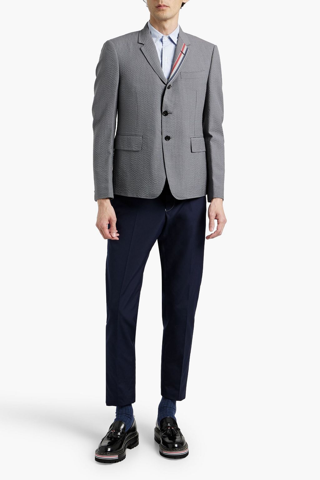 THOM BROWNE Striped wool-seersucker blazer