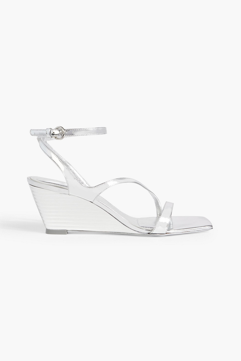 Simkhai Rola Mirrored-leather Wedge Sandals In Silver