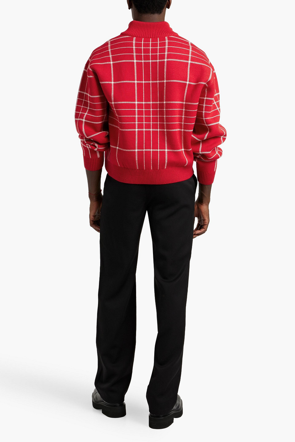 Jacquemus Carro Checked Merino Wool-blend Half-zip Sweater In Red