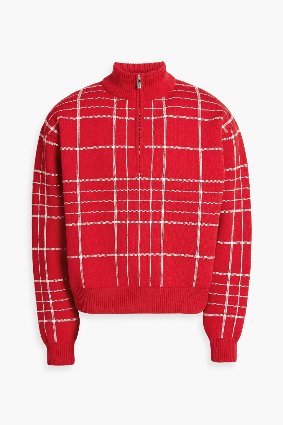 Jacquemus Carro Checked Merino Wool-blend Half-zip Sweater In Red