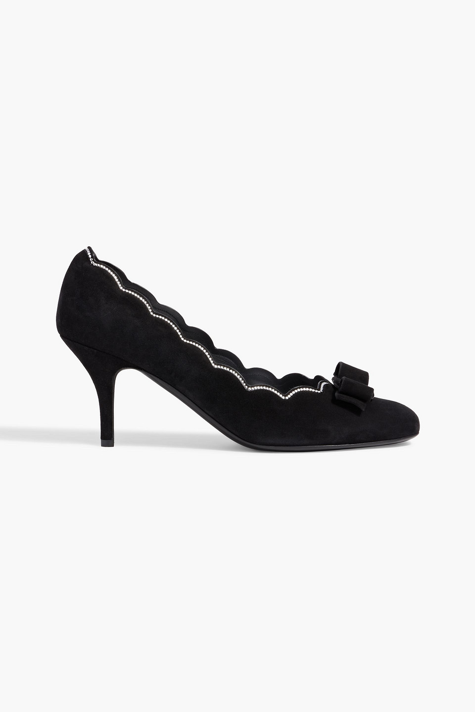 Ferragamo Carla Crystal-embellished Suede Pumps In Black