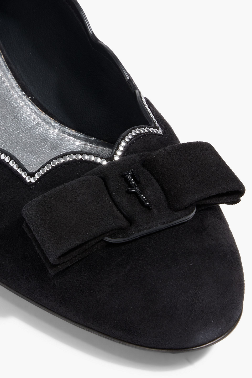 Ferragamo Vara Crystal-embellished Suede Pumps In Black