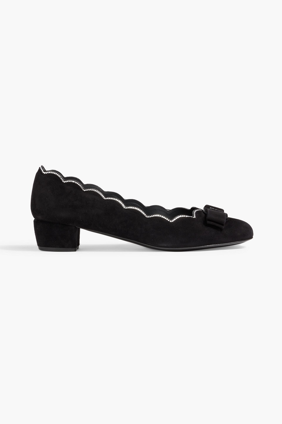 Ferragamo Vara Crystal-embellished Suede Pumps In Black