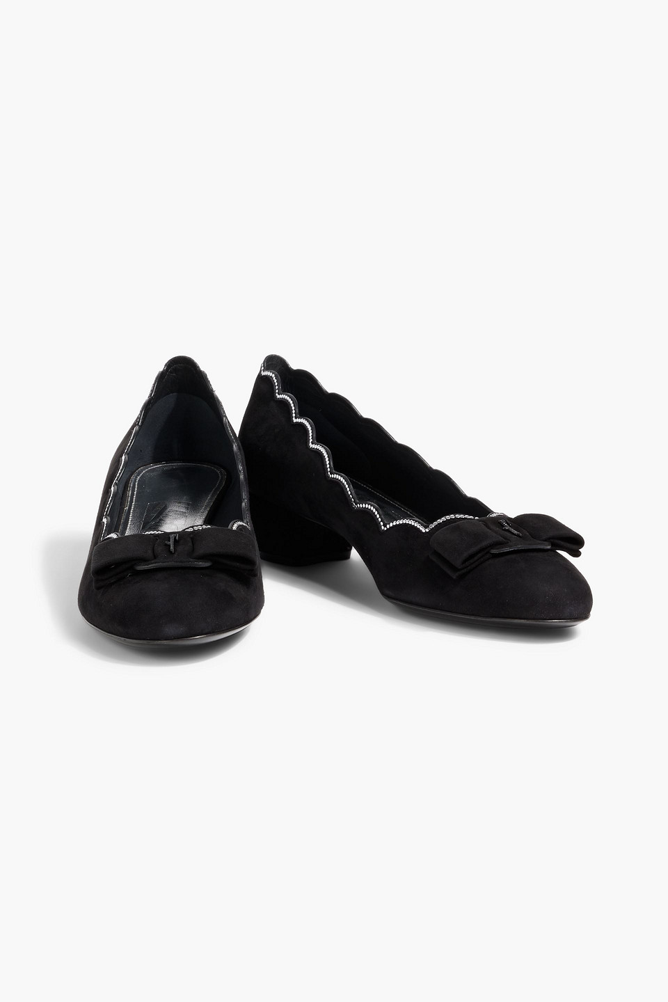 Ferragamo Vara Crystal-embellished Suede Pumps In Black