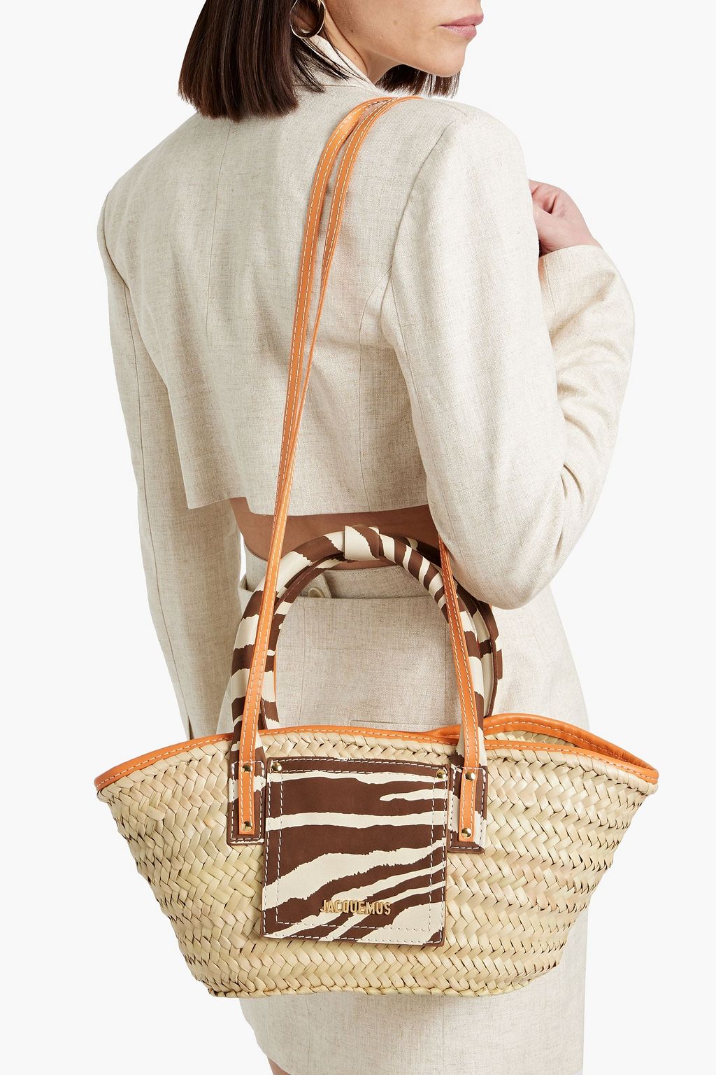 JACQUEMUS Le Panier Soli leather-trimmed raffia tote