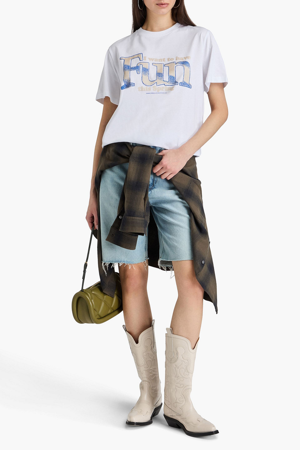 Ganni T-shirt Aus Baumwoll-jersey Mit Print In Weiss