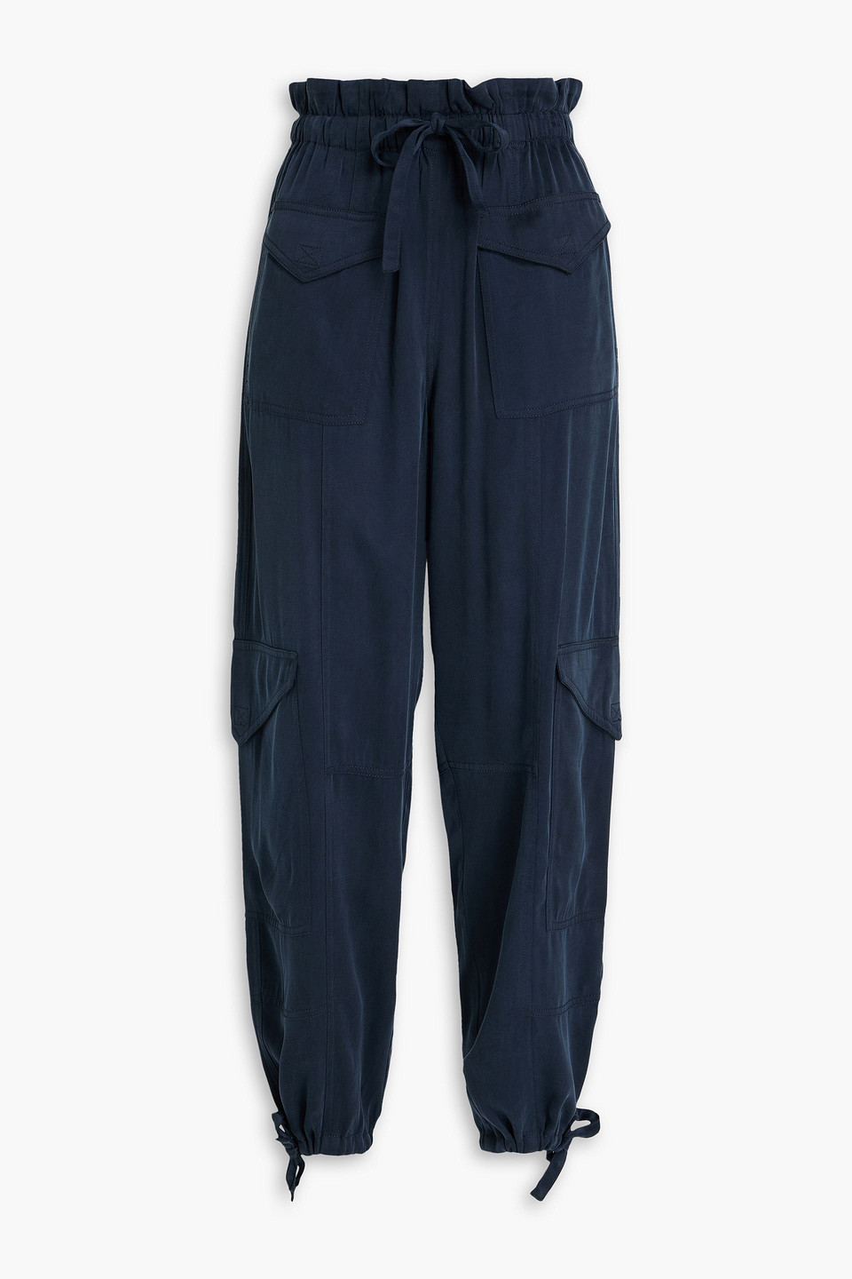 ganni - washed cupro and ecovero™-blend satin cargo pants - blue - eu 34