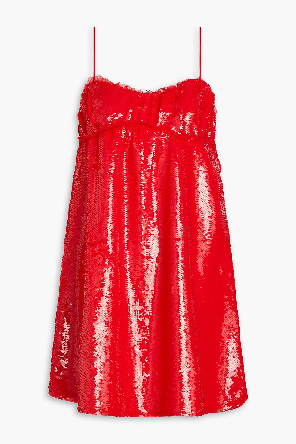 ganni - ruffle-trimmed sequined crepe mini dress - red - eu 40