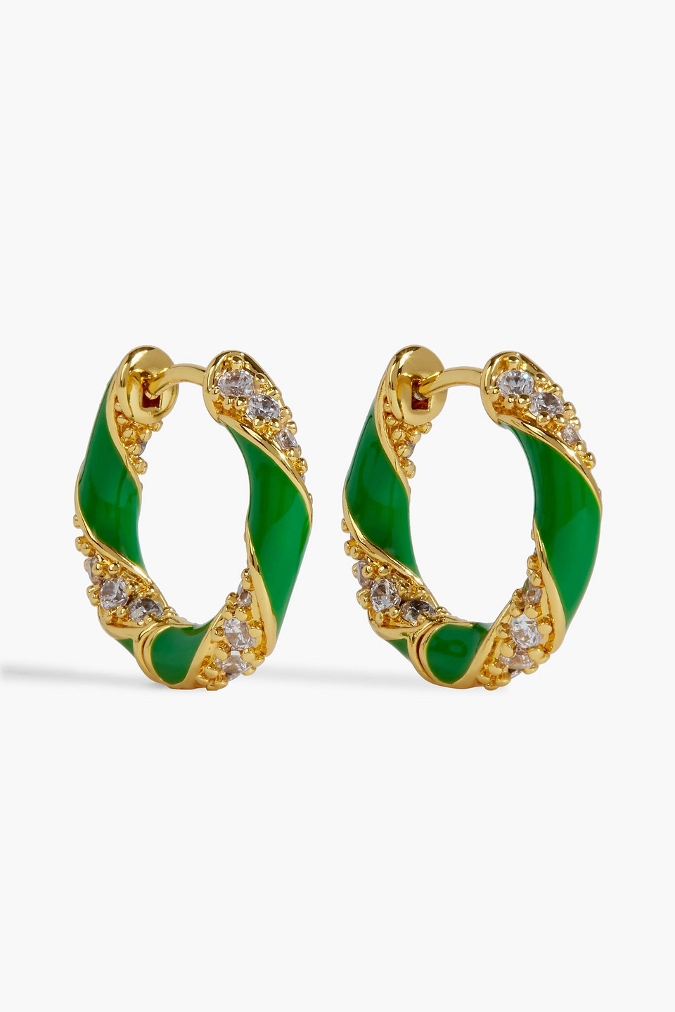 Gold-tone, crystal and enamel hoop earrings