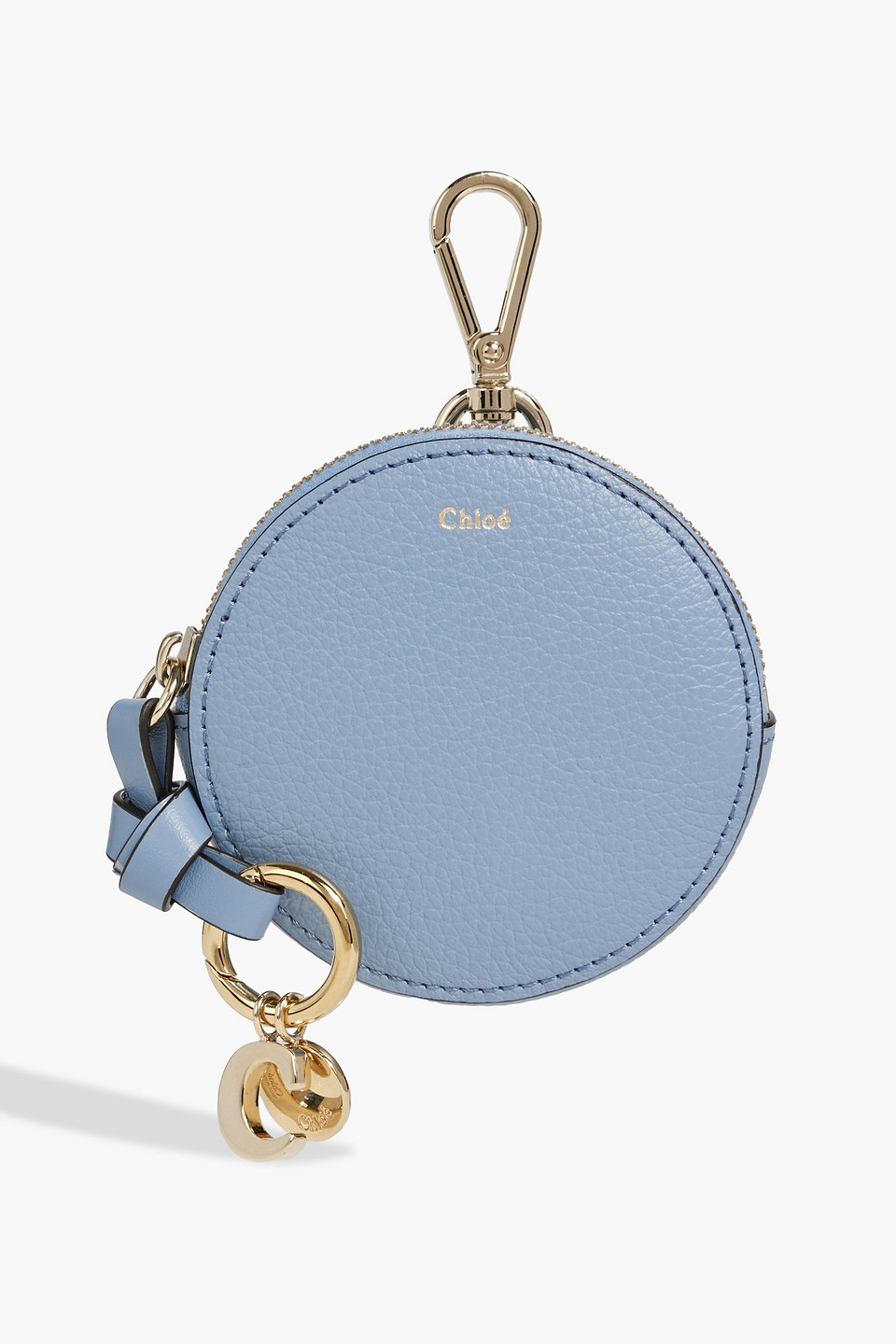 Chloé Alphabet Pebbled-leather Keychain In Light Blue