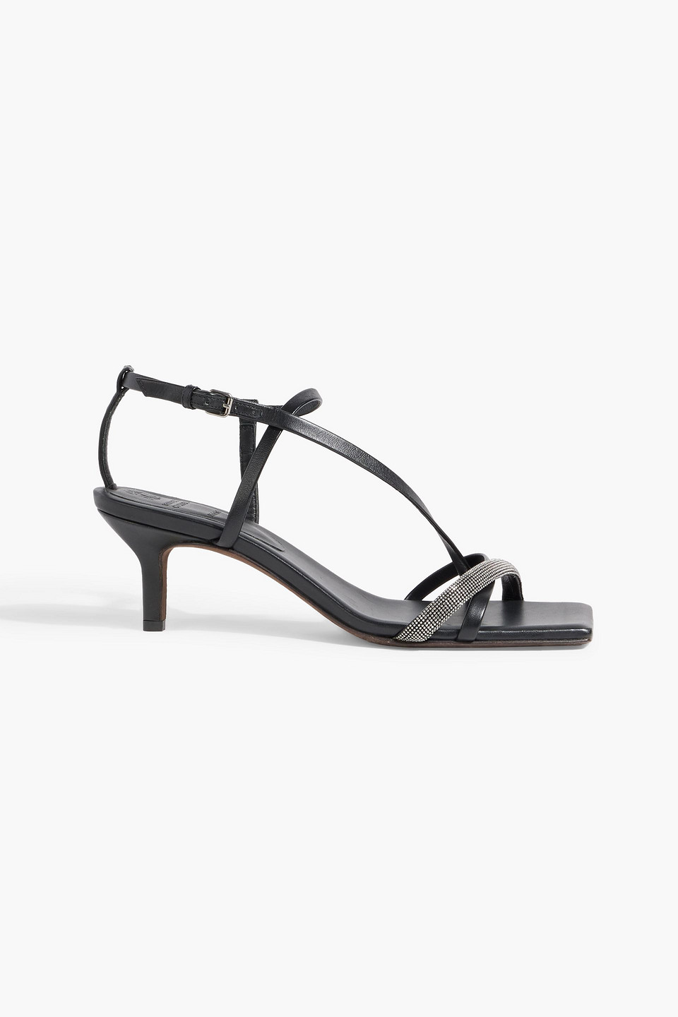 Brunello Cucinelli Bead-embellished Leather Sandals In Black
