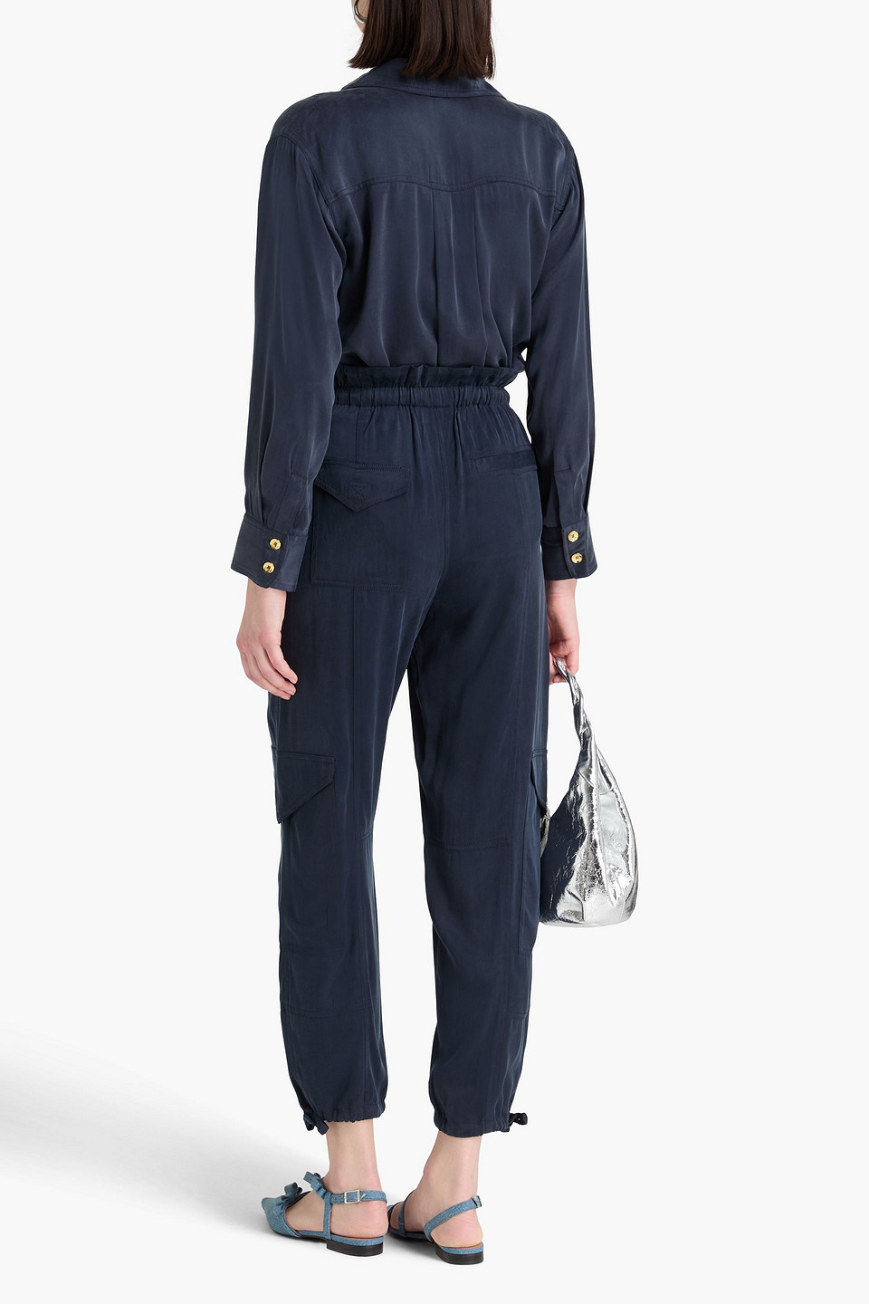 Ganni Washed Twill Satin Oversize Shirt In Marineblau