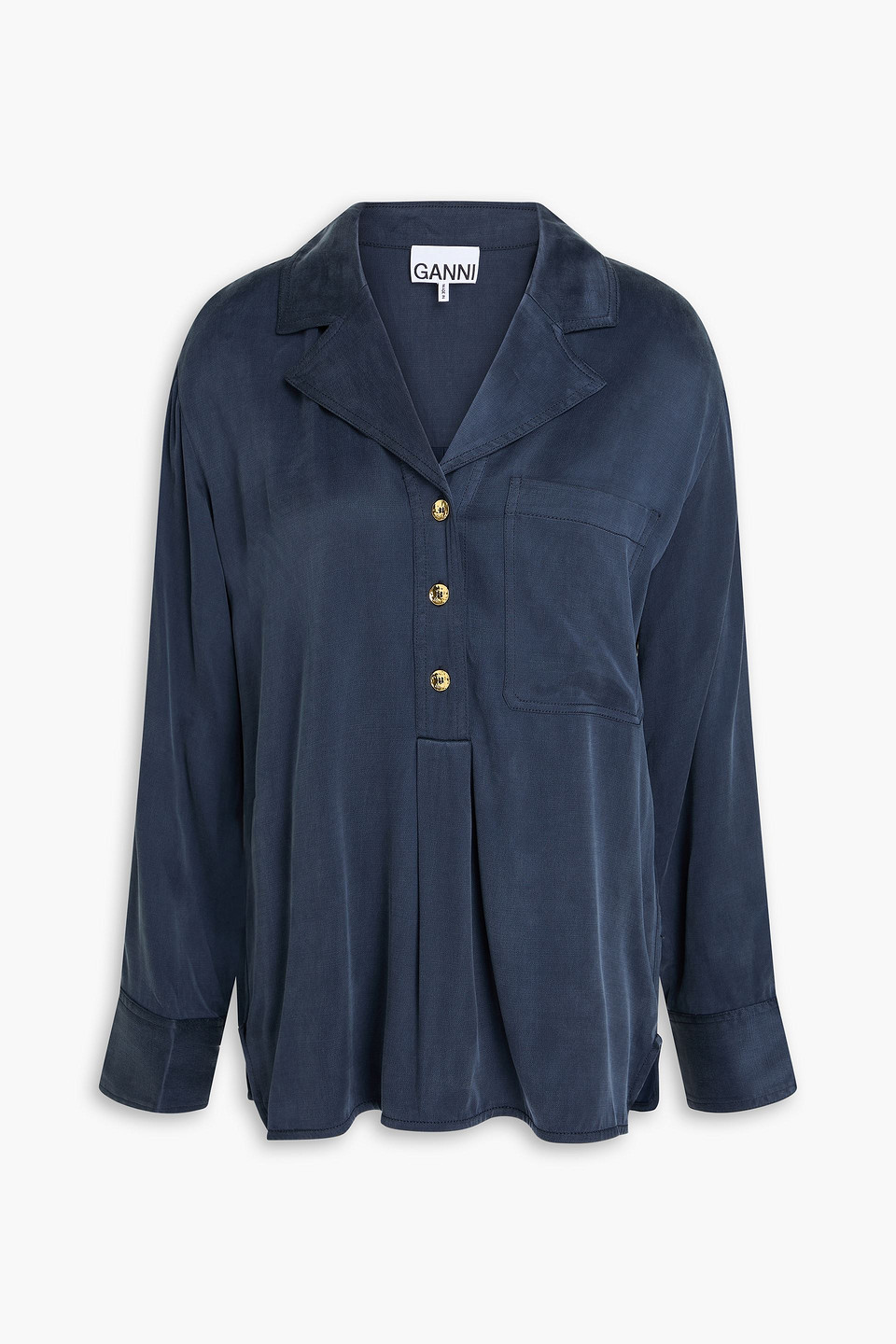 Ganni Washed Twill Satin Oversize Shirt In Blue