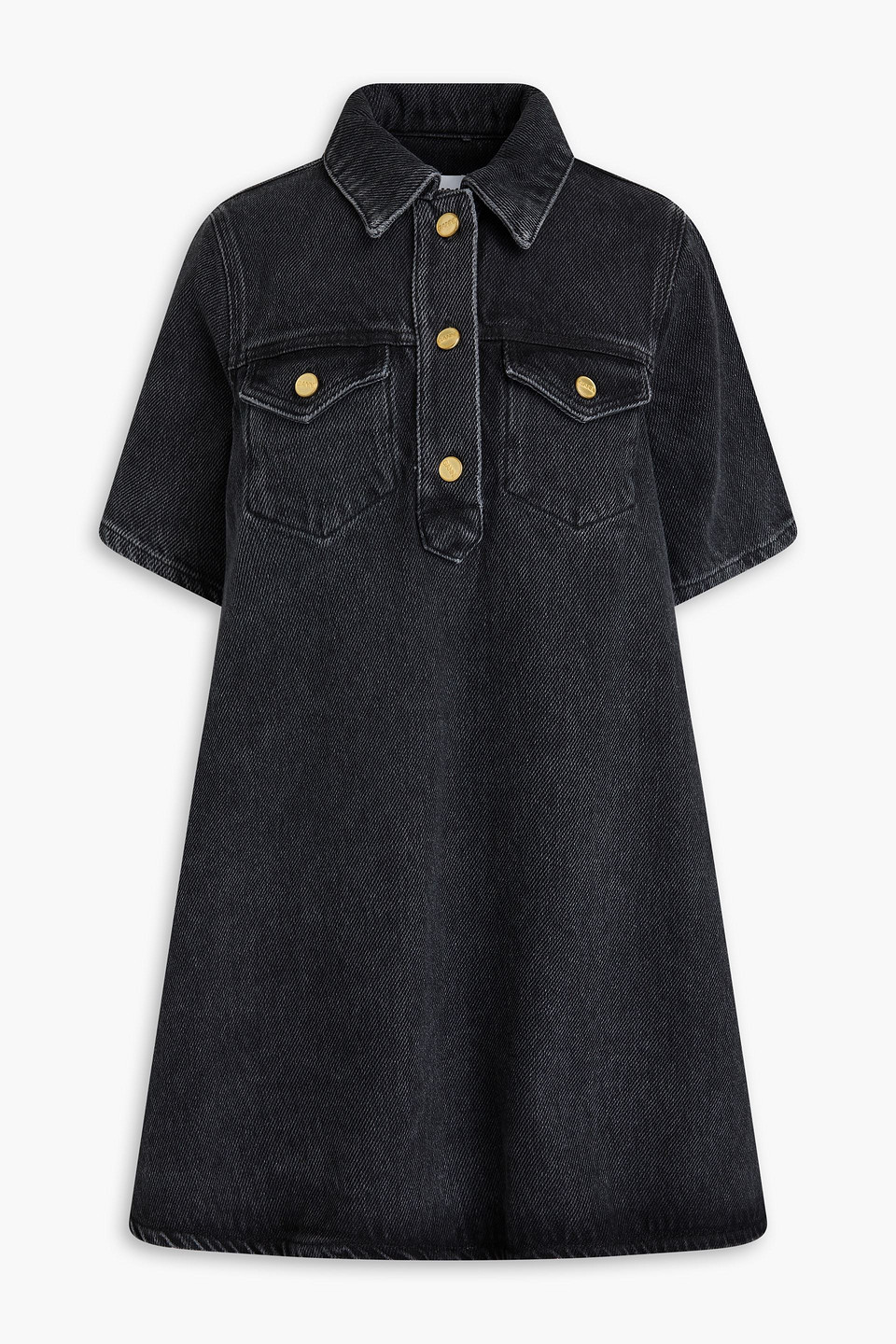 Ganni Denim Mini Shirt Dress In Kohle