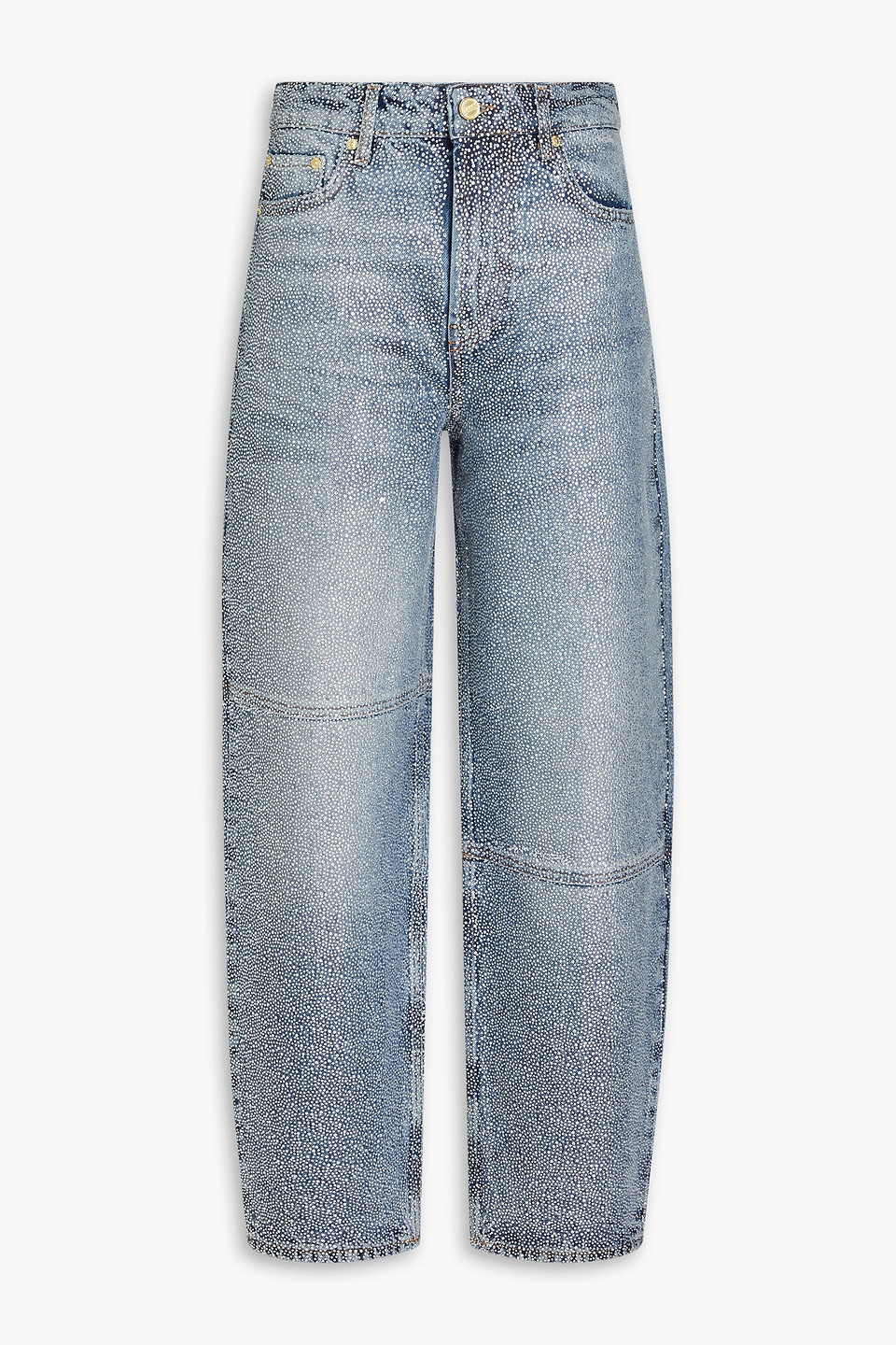 Ganni Hoch Sitzende Karottenjeans Mit Kristallverzierung In Mittelblauer Denim