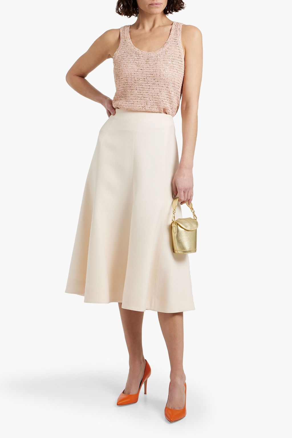VALENTINO GARAVANI Wool and silk-blend crepe midi skirt