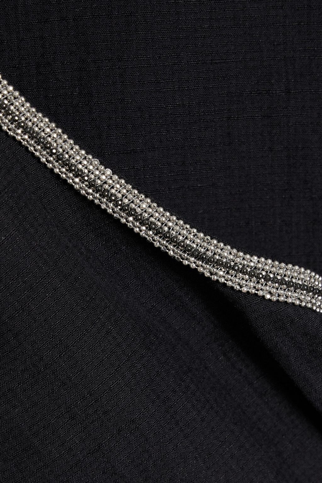 BRUNELLO CUCINELLI Bead-embellished cotton and linen-blend seersucker dress