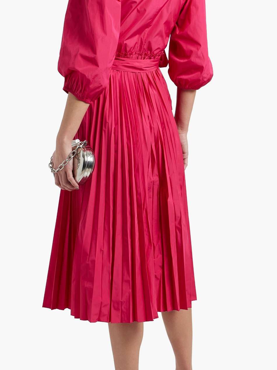 pleated taffeta midi wrap dress