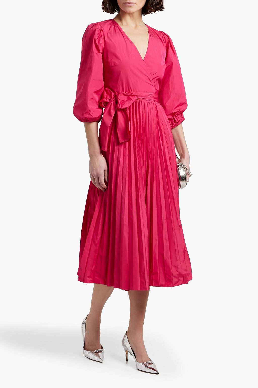 REDVALENTINO Pleated taffeta midi wrap dress
