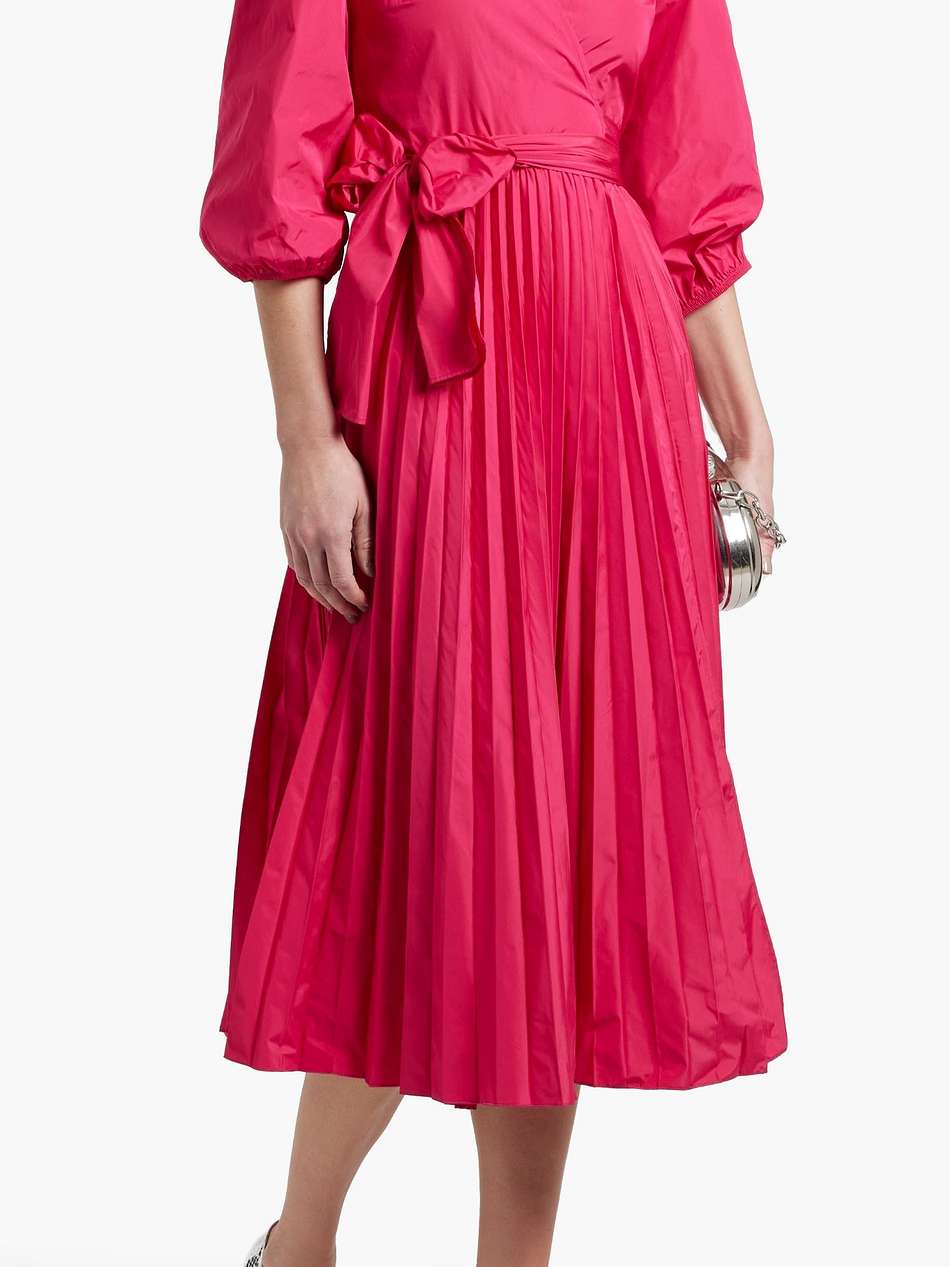 pleated taffeta midi wrap dress