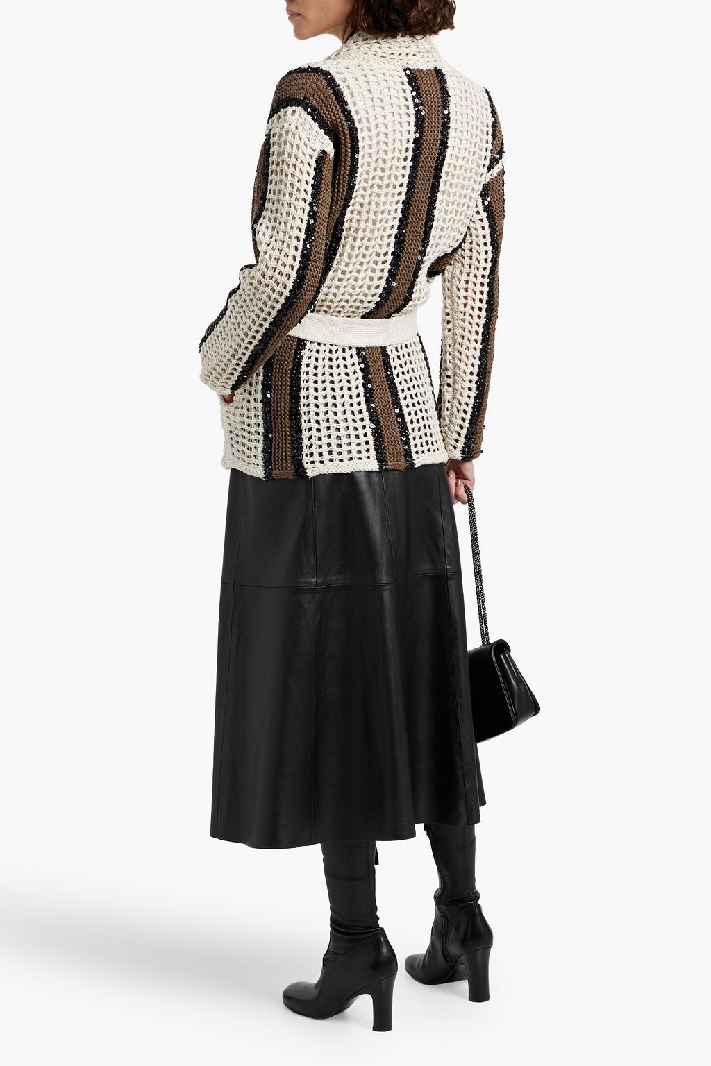 BRUNELLO CUCINELLI Embellished striped crocheted jute-blend cardigan