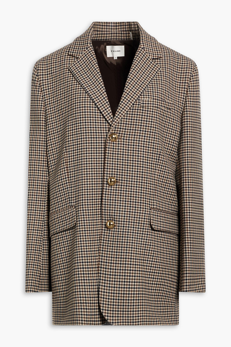 Frame Houndstooth Tweed Blazer In Brown