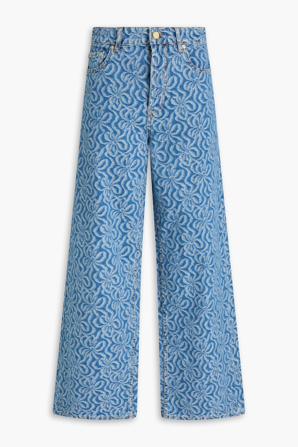 Ganni High-rise Wide-leg Jeans In Mittelblauer Denim