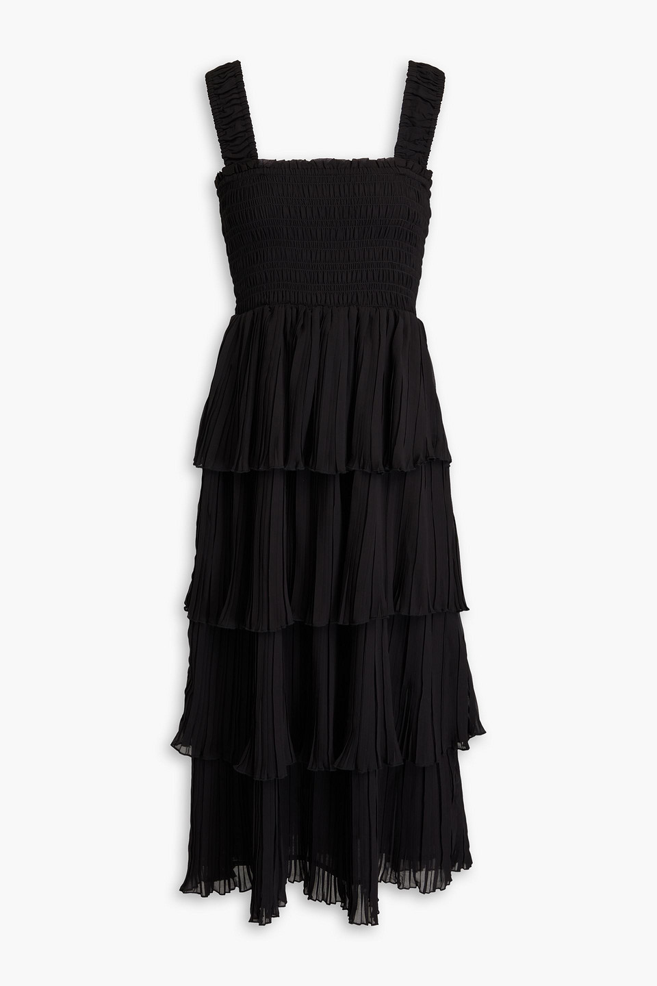 Ganni Tiered Georgette Midi Dress In Schwarz