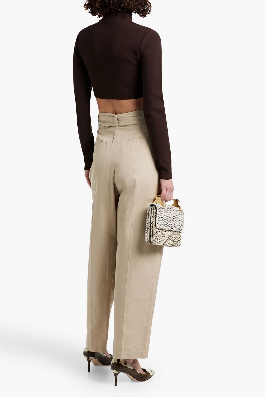 VALENTINO GARAVANI Belted cotton-blend twill straight-leg pants