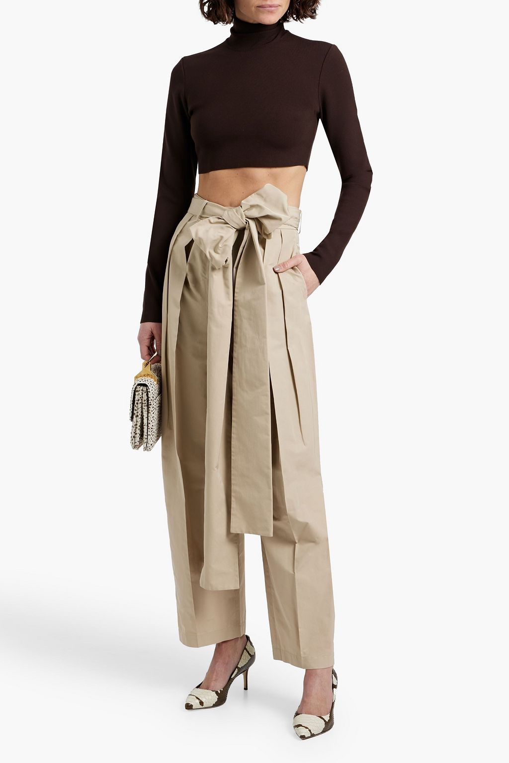VALENTINO GARAVANI Belted cotton-blend twill straight-leg pants