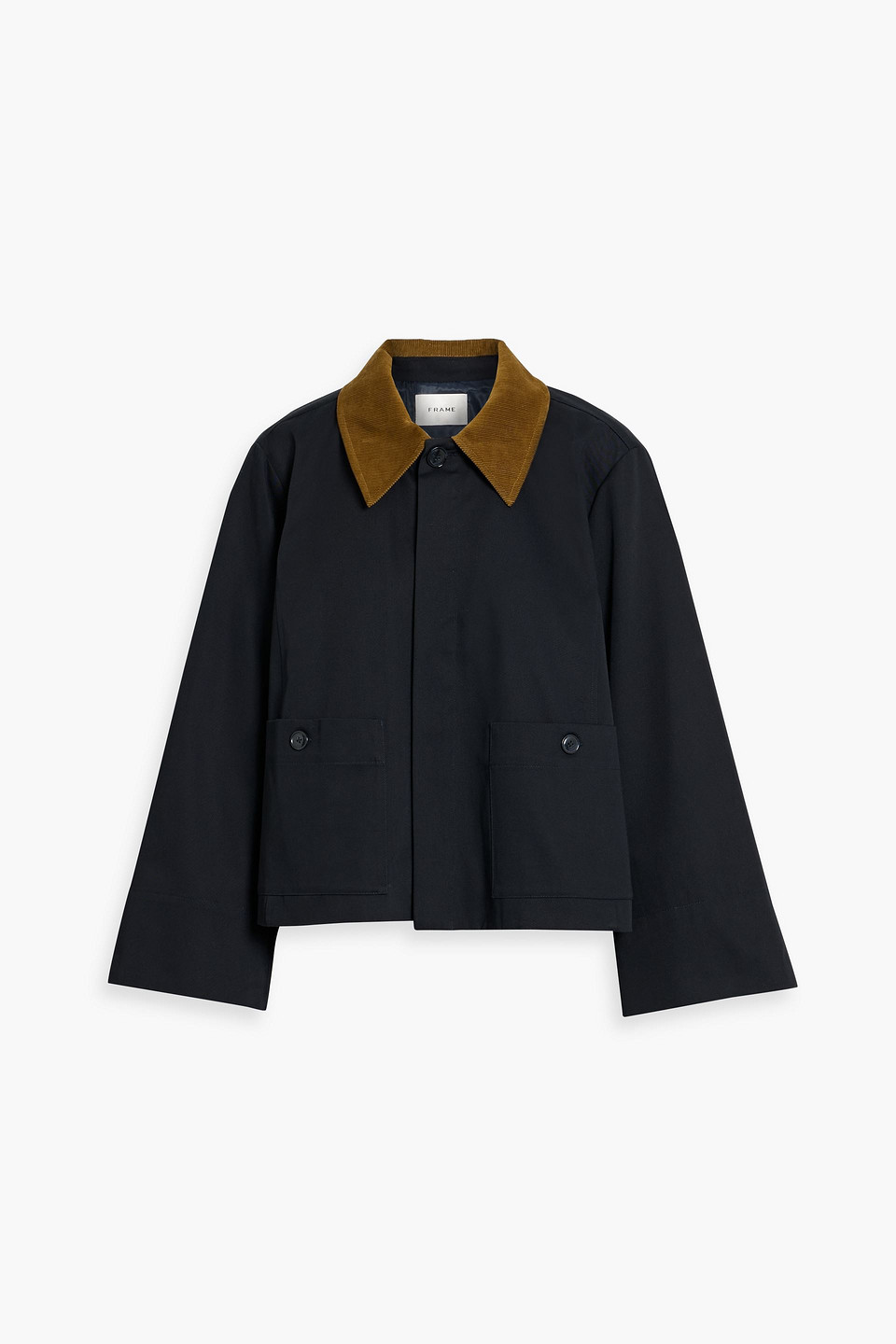 frame - corduroy-trimmed cotton-twill jacket - blue - l