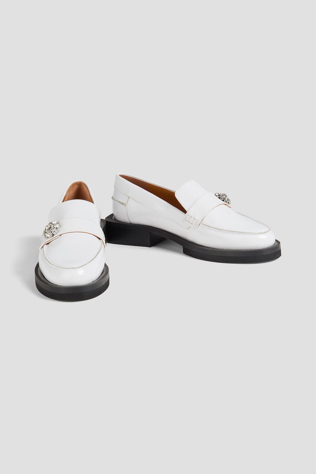 GANNI Crystal-embellished patent-leather loafers