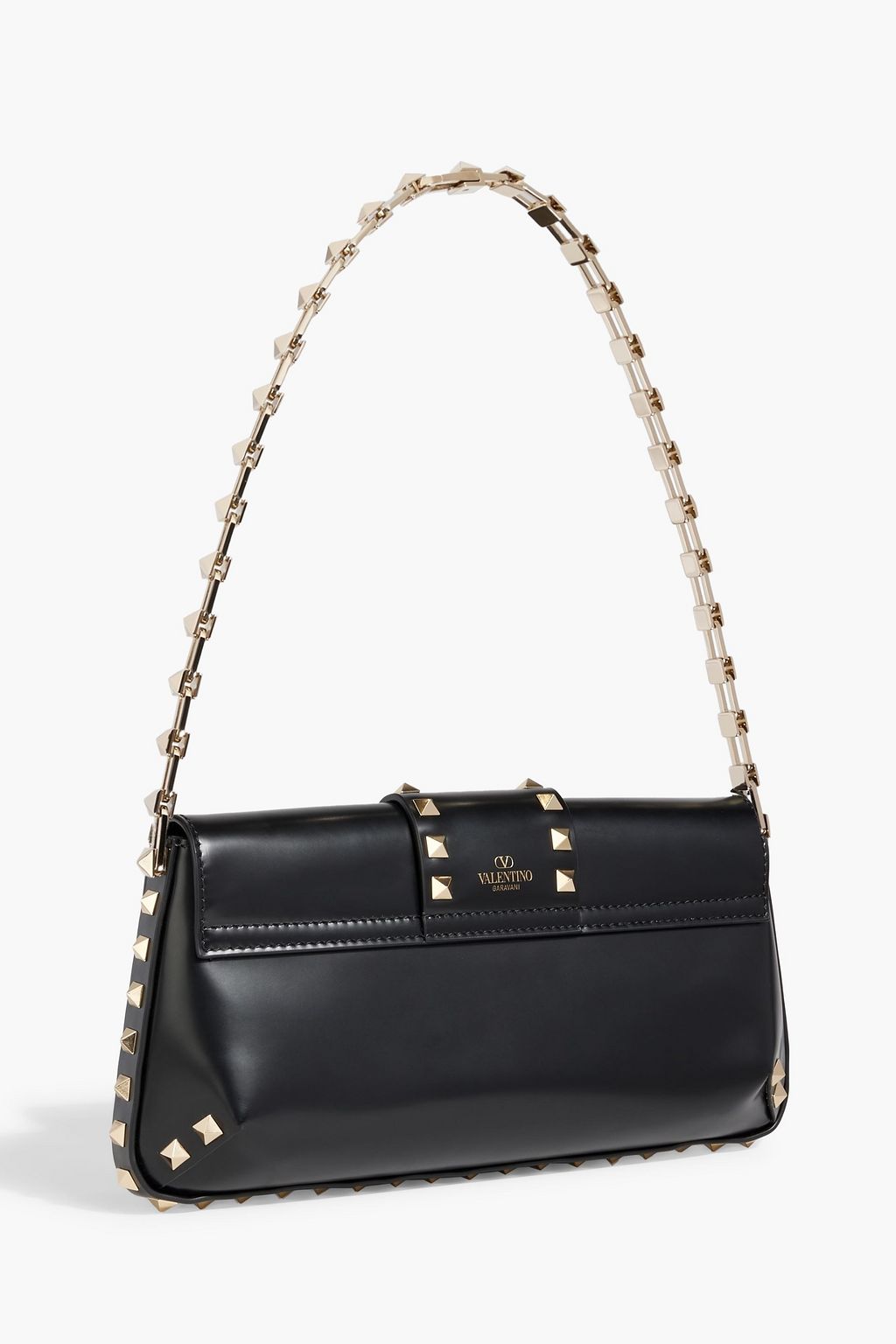 VALENTINO GARAVANI Rockstud glossed-leather shoulder bag