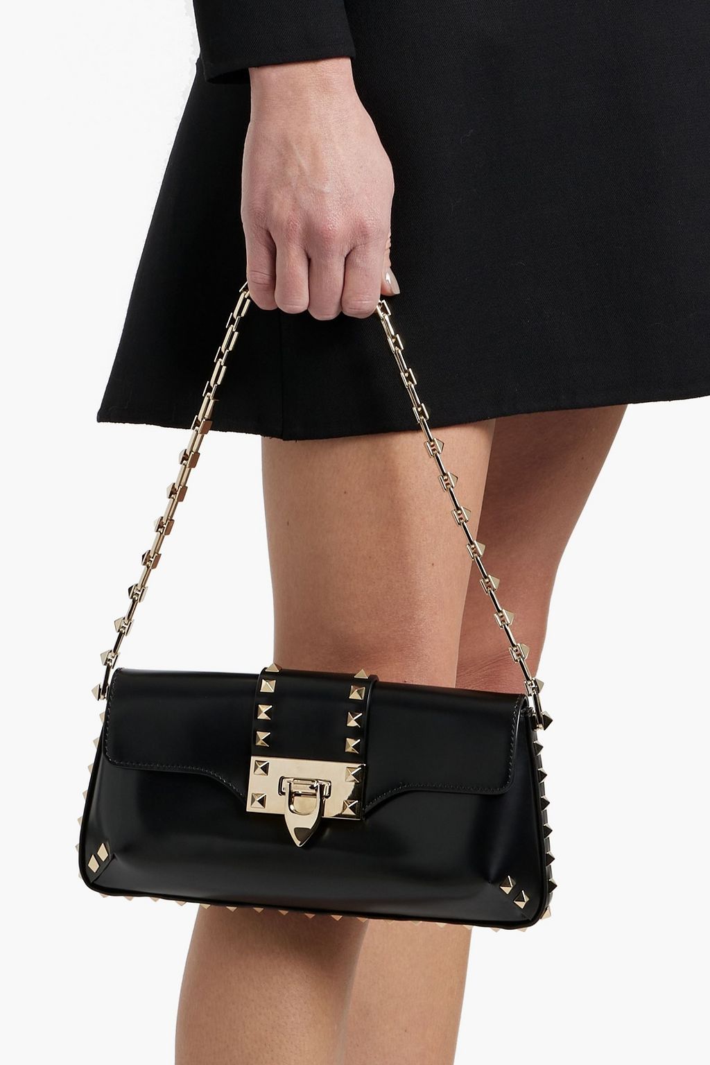 VALENTINO GARAVANI Rockstud glossed-leather shoulder bag