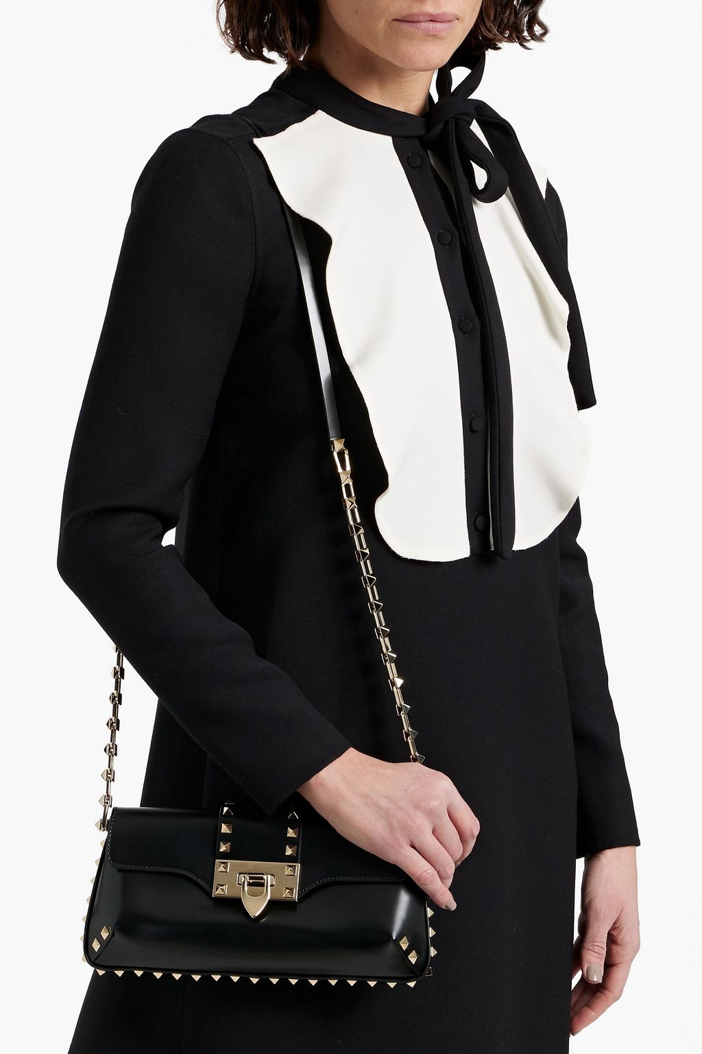 VALENTINO GARAVANI Rockstud glossed-leather shoulder bag