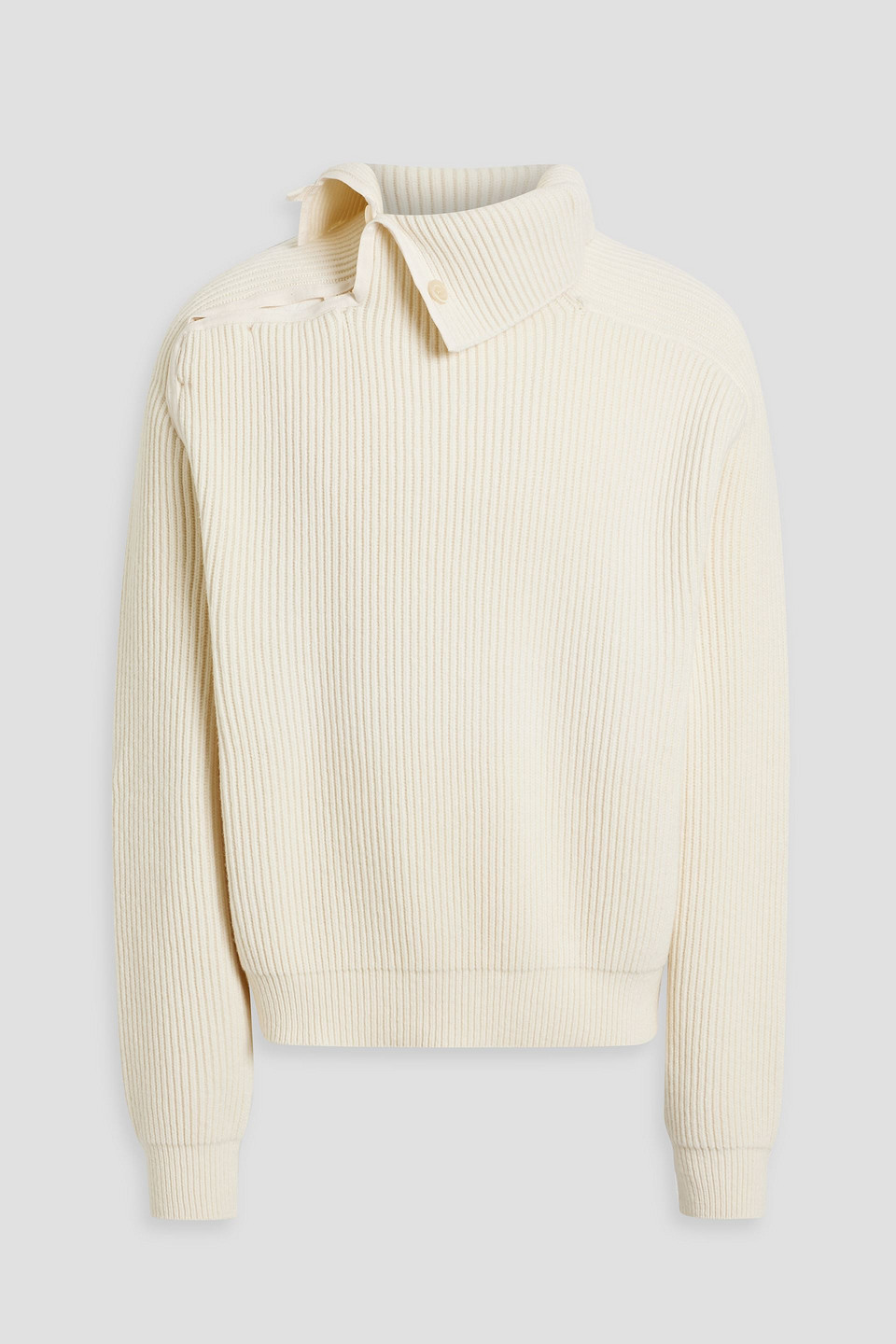 Jacquemus Vega Cutout Ribbed Wool-blend Turtleneck Sweater In White