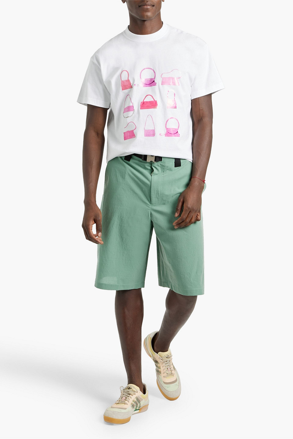 Jacquemus Meio Belted Wool And Cotton-blend Shorts In Sage Green