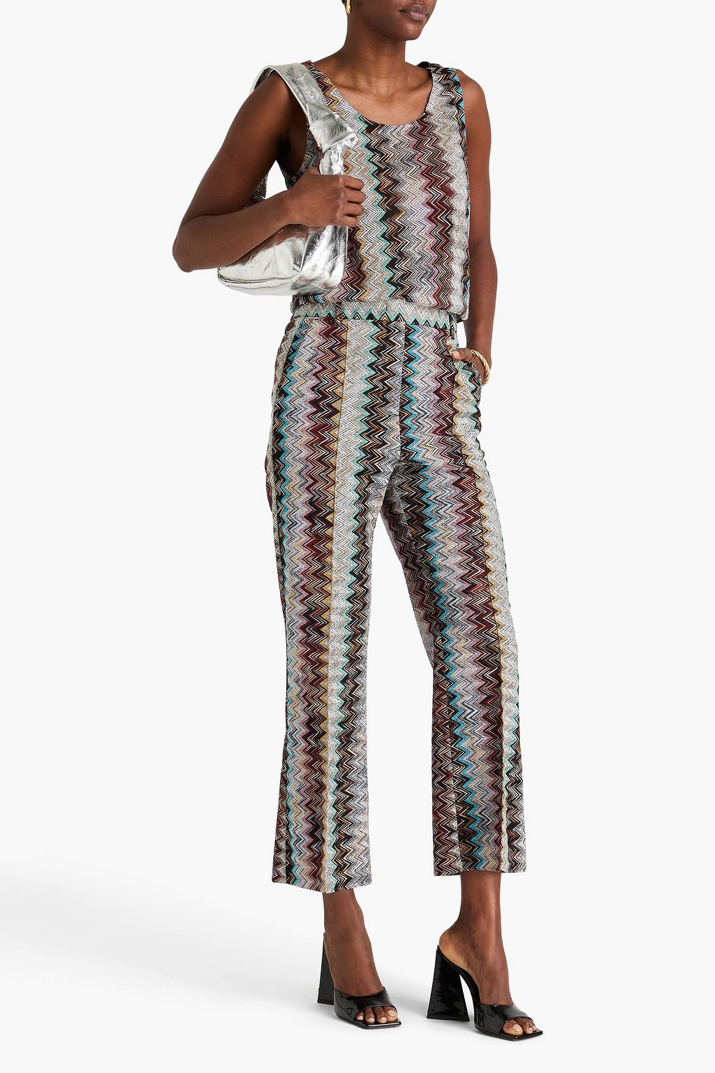 MISSONI بنطال بأرجل مستقيمة من نسيج بحبكة كروشيه بلون معدني
