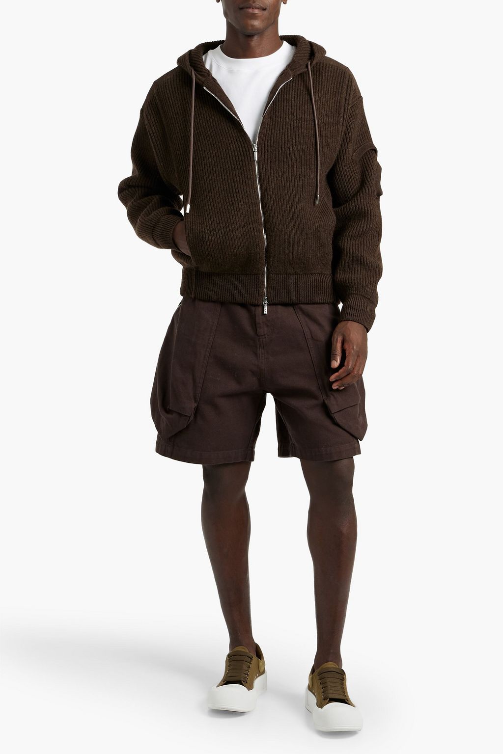 JACQUEMUS كنزة هودي من الصوف بتصميم مضلّع وسحّاب