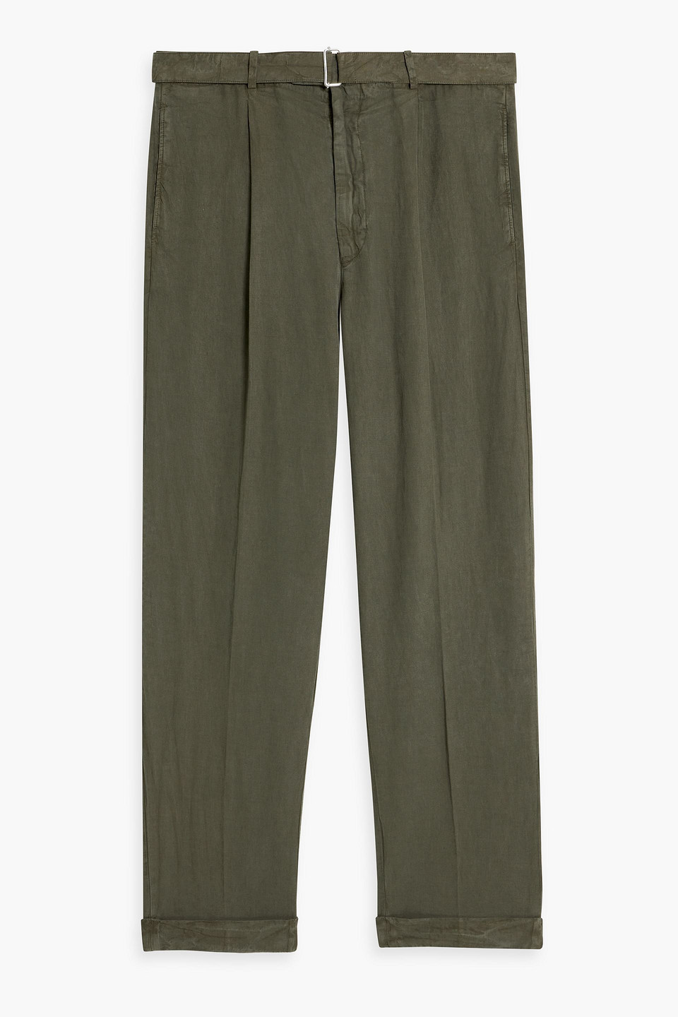 Officine Generale Hugo Tapered Belted Lyocell, Cotton And Linen-blend Pants In Army Green