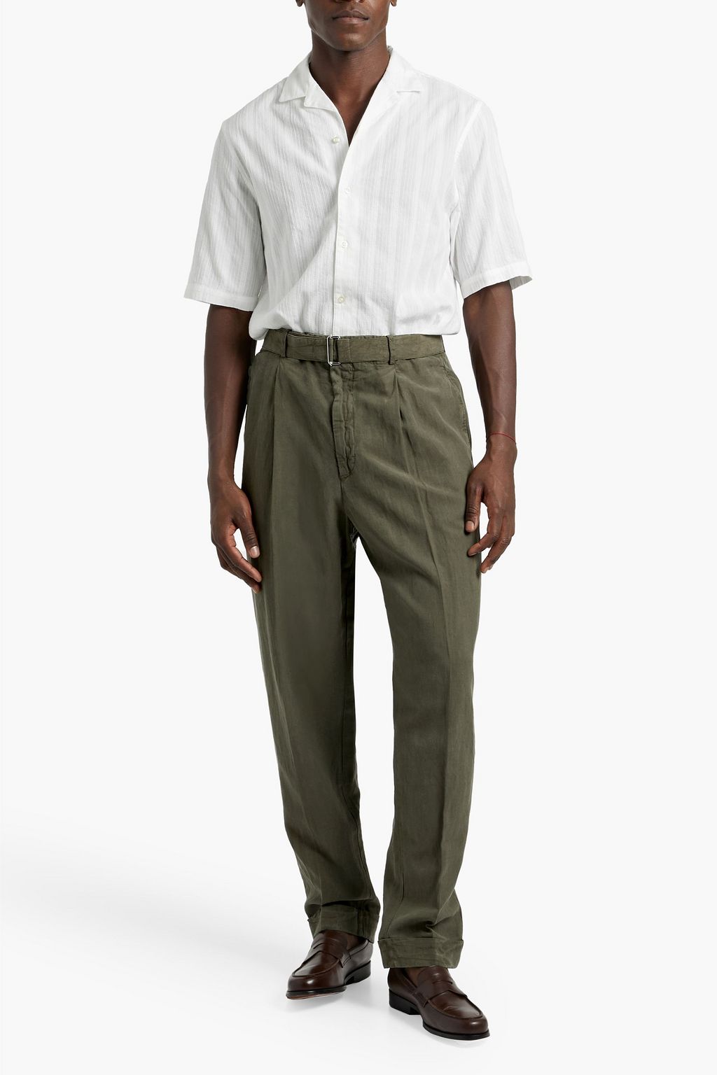 OFFICINE GÉNÉRALE Hugo tapered belted Lyocell, cotton and linen-blend pants