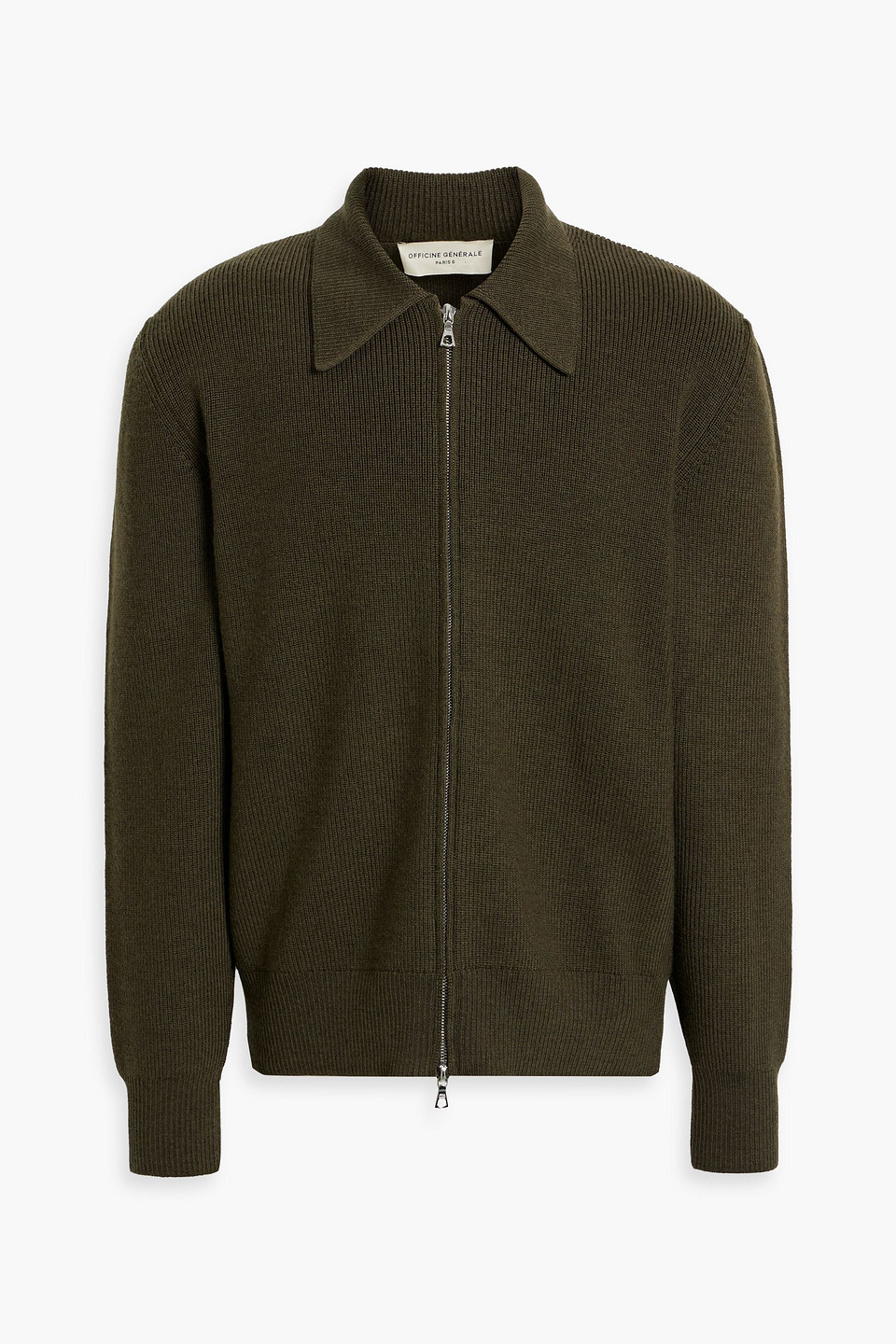 Officine Generale Tahar Ribbed Merino Wool Cardigan In Green