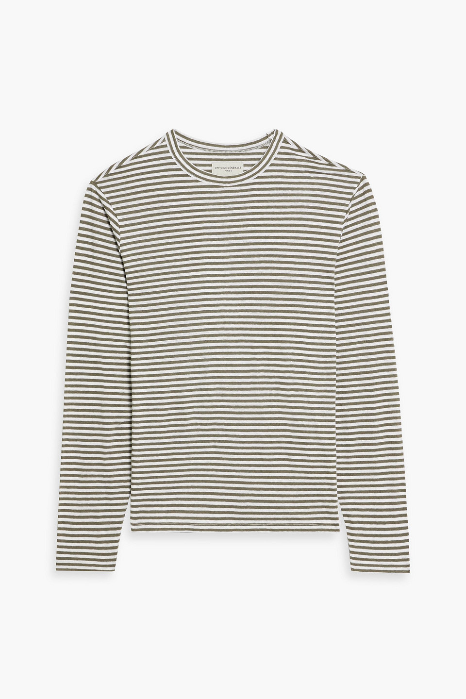 Officine Generale Striped Linen-blend Jersey T-shirt In Army Green