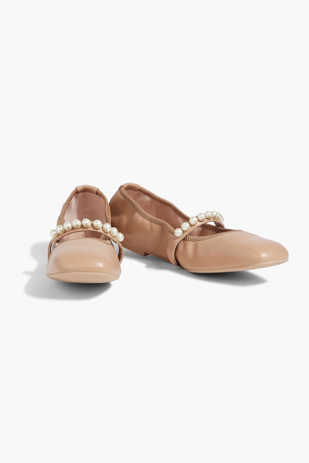 STUART WEITZMAN Goldie faux pearl-embellished leather ballet flats