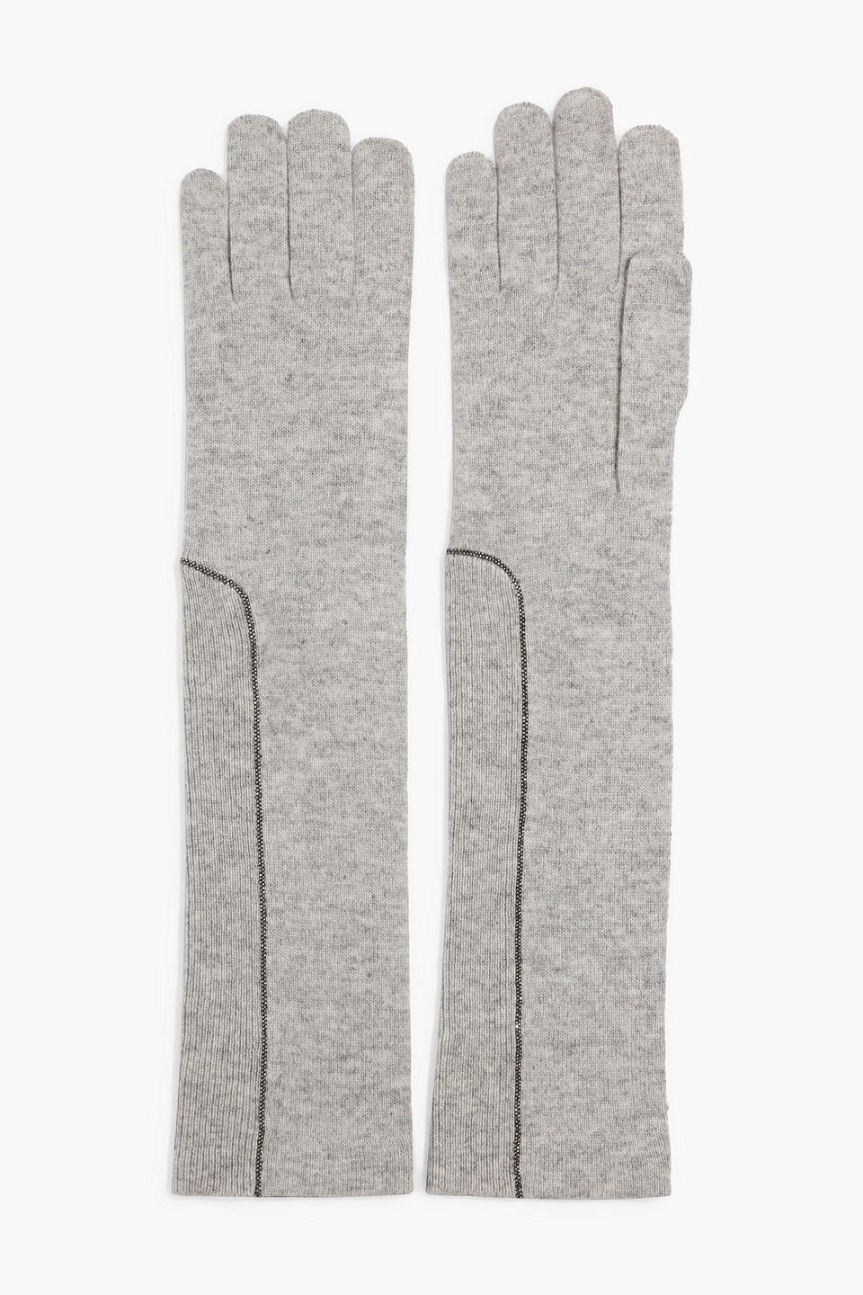 Brunello Cucinelli Bead-embellished Cashmere Gloves In Gray