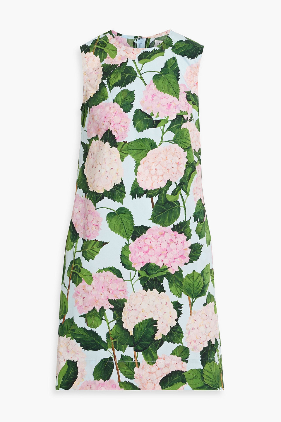 Oscar De La Renta Floral-print Cotton-blend Poplin Mini Dress In Light Blue