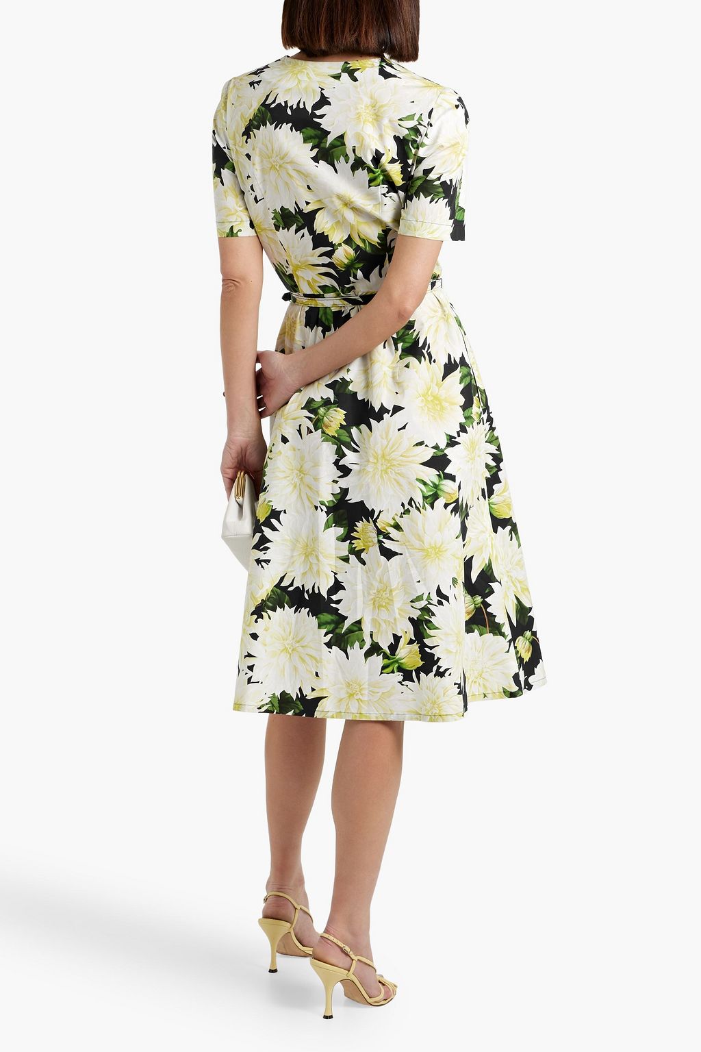 OSCAR DE LA RENTA Belted floral-print cotton-blend poplin midi dress